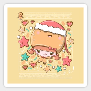 Cute festive polar gingerbread bubble head girl in kawaii style Magnet